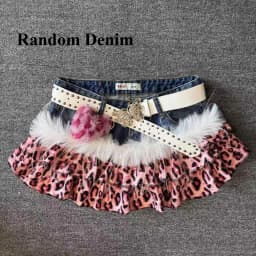 Y2k  Leopard Mini Skirt Patchwork Denim American Vintage 2000s Sexy Subculture Harajuku Streetwear Style Random Denim Summer