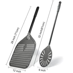 12" Hard Anodized Perforated Pizza Peel Rectangle Pizza Turning Shovel Set Aluminum Pizza Peel Paddle 40cm Long Silicone Handle