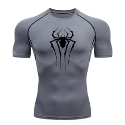 Spider Print Compression Shirts for Men Summer Short Sleeve Rash Guard Gym Workout Tshirt Athletic Quick Dry Undershirts Tops