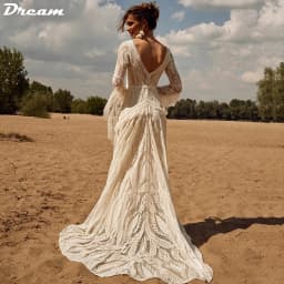 DREAM Customized V Neck Flare Sleeves Lace Wedding Dresses for Women Long Bride Dress Backless Vintage Outfit Bridal Gowns 2026