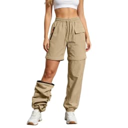Women Elastic Waist Drawstring Zip Off Pants With Pockets Convertible Quick Dry Detachable Hiking Trousers Athletic Cargo Pants