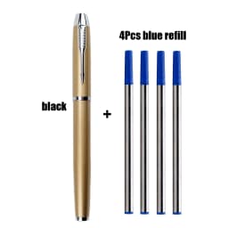 1+4Pcs Office School Ball Point Pen Metal Pen Luxury Metal Gel Pens & Refills Set Gift 0.5mm Blue Black Rollerball Pen