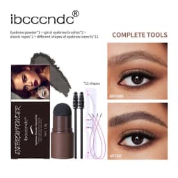 Eyebrow Stamp Stencil Kit Brown Black Brow Powder Hairline Contour Long-Lasting Waterproof Eyebrow Makeup Brow Shape with 12 PCS