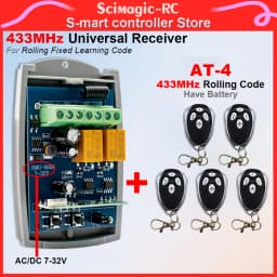 433MHz Universal Garage Door Receiver and ALUTECH AT-4 Rolling Code Remote Control Matching 2CH AC DC 7-32V 220V Rf Relay Switch