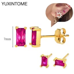 925 Silver Ear Needle Rose Red Hoop Earrings For Women Exquisite Water Drop/Flower/Heart Crystal Piercing Huggie Earring Jewelry