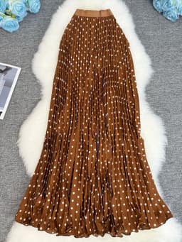 Polka Dot Print High Elegant A-line Pleated Long Skirt For Women 2025 Spring autumn Office Lady Casual Leopard Skirts