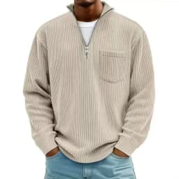 Autumn And Winter New Men's Solid Color Corduroy Long-sleeved Zipper Stand-up Collar Loose Fashion Men's Sweater