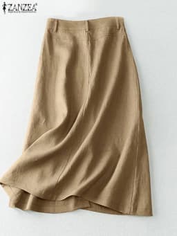 ZANZEA  Elegant Cotton Midi Skirts Casual Button Up A-line Skirt Women High Waist Jupe 2024 Summer Solid Temperament Falda Mujer