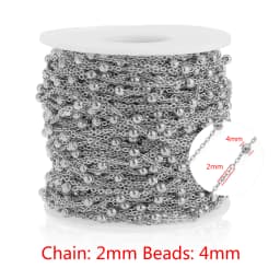 2M Stainless Steel Beaded Ball Cable Rolo Chains Bulk Plating Gold Chain for Jewelry Making Supplies Necklace Wholesale Items