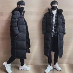 Men's Long Length Hooded Down Jacket Korean Style Slim Fit Winter Coat for Students Thick Padded and Warm