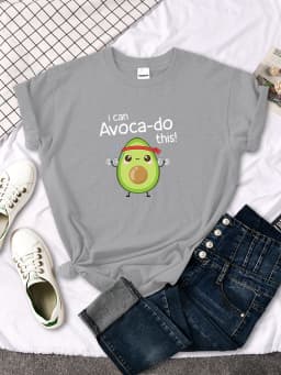 female T shirt Avocado for arm exercise I CAN DO THIS letter print topS women oversize kawaii Soft O-neck lady cozy slim clothes