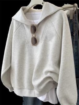 Gray Hooded Sweater Women's Loose Fit Pullover Half Zipper Collar Autumn Winter New Style Lazy Hatless Outerwear Top