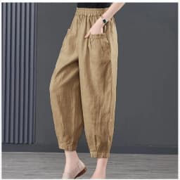 Ice Silk Cotton Linen High Waist Elastic Lantern Pants Women's Loose Harlan Pants Asymmetric Commute Sle Summer 2025