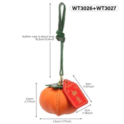CRAZYSMITH Handmade Genuine Leather Bag Charm Persimmon Keychain Purse Charms Bag Pendant for Handbags Gift Bag Accessories