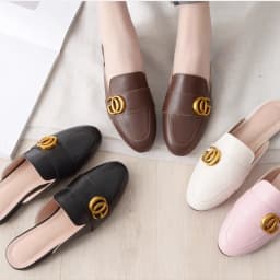 Lady Gold Metal Slides Round Toe Microfiber Soft Bottom For Tender Feet Wide Fits Beige Pink Fashionable Shoes For Summer 44-33