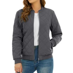 TACVASEN Womens Diamond Quilted Bomber Jacket Ribbed Baseball Collar Zip Up Coat Windproof Lightweight Padded Casual Outerwear