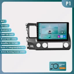 10.1 " Hizpo 2Din Android Auto Car Radio for Honda Civic 2006 - 2011 Snapdragon 6115 GPS RDS DSP BT 4G CarPlay SWC 360 ° CAM