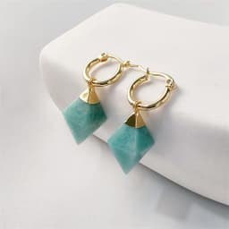 1Pair Natural Rose Quartzs Hoop Earrings, Golden Plating Semi-precious Stone Jewelry For Women Party Gift ER106G