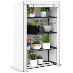 4 Tier Lean-To Mini Greenhouse with Reinforced Pe Cover, Roll-Up Door, Gray