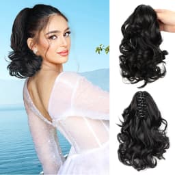 Ponytail Extensions,10 inch Short Claw Clip on Ponytail Extensions Chocolate Brown Synthetic Curly Wavy Pony Tails Hairpieces