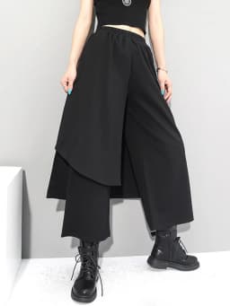 [EAM] High Elastic Waist Black Irregular Long Wide Leg Trousers New Loose Fit Pants Women Fashion Tide Spring Autumn 2026 1Z289
