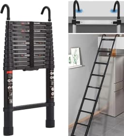DayPlus 3.2-6.2M Telescopic Ladder with Roof Hook Kit Aluminium Portable Multi-Purpose Folding Portable Heavy Duty Extendable