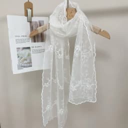 Summer Lace Small Long Scarf Embroidered Flower Long Silk Female Korean Version Literary and Retro Versatile Decorative Shawl