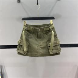 Zipper Fly Denim SKirts with Button Women's Denim Cargo Skirts with Pockets Sexy Mini A-line Jean Skirts Female Streetwear