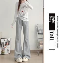Gray High Waist Bell Bottom Pants Women's Summer Casual Sports Sweatpants Small Size Slimming  Hoof Pants