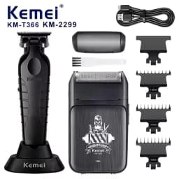 Kemei KM-2299 KM-T366 2 in 1 Professional Hair Clipper Set for Men Electric Oil Head Hair Trimmer Shear Carving Pusher Razor