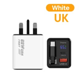 65w GaN Charger 22.5wUSB+Type-C PD20w+22.5w Type-C Cable Fast Charging Digital Display Phone Adapter For iPhone 15-17 Cellphones
