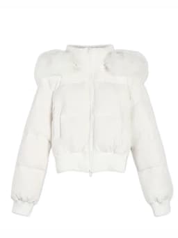 Lady Navy Blue Cropped Hooded Puffer Jacket With Faux Fur Collar Zip‑up Loose Short Cotton Padded Coat Winter Warm Outerwear