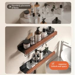 Wood Aluminum Material Corner Shelf Shampoo Storage Shelf Shower Wall Rack Bathroom Organizer Bathroom Accessories