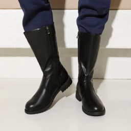 Men's Knight Boot with Belt Buckle High Top Autumn Winter Fashion Casual round Toe Anti-Slip Rubber Outsole Leather Lined