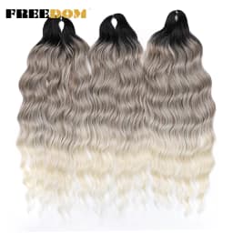 FREEDOM Synthetic Braiding Hair Extensions Deep Wavy 24 inch Long Curly Braids Hair Ombre Brown Rainbow Twist Crochet Hair