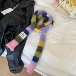 2024 Knitted Wool with Warm Color Splicing Contrast Striped Sausage Thin Scarf