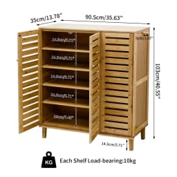 2 Or 3 Doors Bamboo Shoe Storage Cabinet 5 Tiered Shelves Organizer Rack for Entryways Hallways with Ventilated Slatted