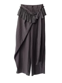 [EAM] High Elastic Waist Gray Ruffles Irregular Bandage Wide Leg Pants New Trousers Women Fashion Tide Spring Autumn 2026 1DJ281