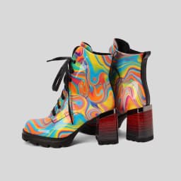 Plus Size Super High Wood Grain Thick Heel Gradient Print Shoes Love Decal Boots Multicolored Lace Up Women's Ankle Boots
