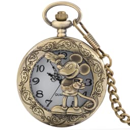 Bronze Anime Clock Comic Cartoon Quartz Pocket Watch  Pendant FOB with 80cm Necklace/30cm Waist Hook Chain Antique Clock for Men