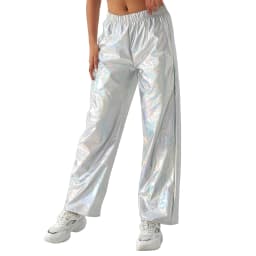 Women's Metallic Pants with Elastic Waist Solid Color Loose Pants Casual Trendy Grunge Streetwear with Pockets