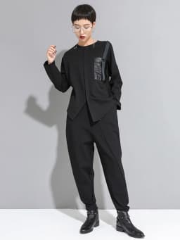EAM High Elastic Waist Black Asymmetric Casual Pants New Loose Fit Trousers Women Fashion Tide Autumn 2026 1DF4643