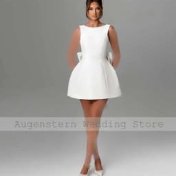 Mini Civil Wedding Dresses Satin A-line Wedding Party Dress White O-Neck Pearls Bow Backless Zipper Short Wedding Dress 2026