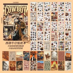 Plus Size 50sheets Washi Stickers Material Paper Collection Book Western Cowboy Gothic Castle Style DIY Scrapbook Supplies
