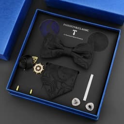 Luxury Neck Tie Set For Men Classic Brand Necktie Bowtie Hanky Cufflinks Floral Brooches Tie Clip Set Wedding Business Box Gift