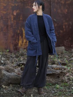 Thickened Cotton Jacket Chinese Style Women's Winter Training Clothes Cotton Linen Retro Zen Style Mid-Length Cotton Coat