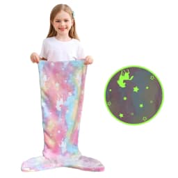 Cartoon Rainbow Unicorn Mermaid Tail Blanket Super Soft Glow in The Dark Flannel Mermaid Tail Blanket Gifts for Girls