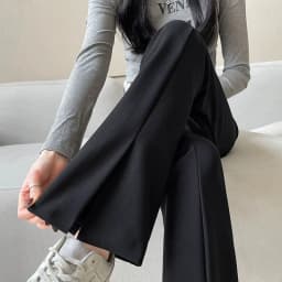 Black Front Split Flares Pants Women Fashion High Waist Elastic Slim Fit Wide Leg Pants Woman 2025 Y2K Simple Popular Trousers