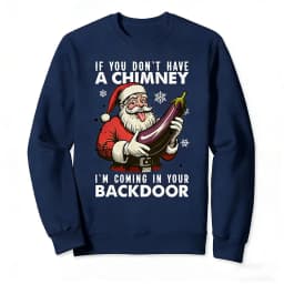If You Dont Have A Chimney Im Coming in Your Backdoor Funny Santa Christmas Jumper Xmas Rude Adults Offensive Unisex Hoodie