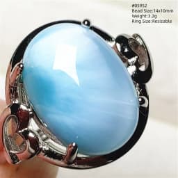 Natural Blue Larimar Oval Adjustable Ring Jewelry Water Pattern Real Larimar For Women Men Healing Fashion Stone AAAAAA